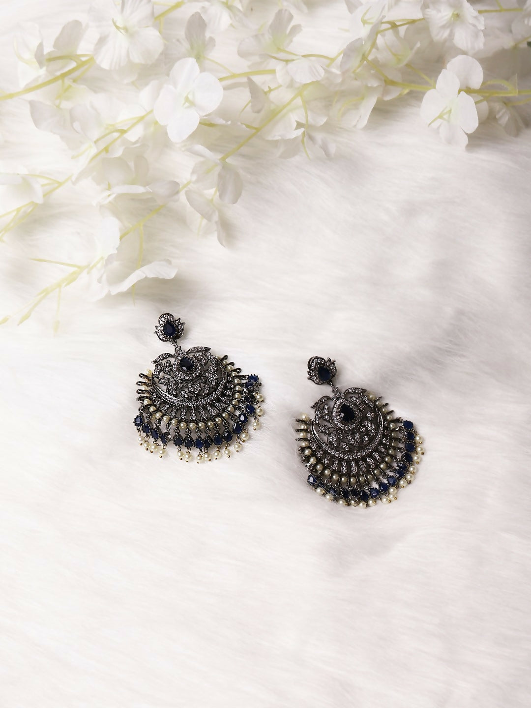 Diamond and Pearl Chand Earrings- Ruby Raang | Grocsy