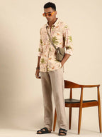 Beige Men Pure Cotton Relaxed Opaque Printed Casual Resort Shirt - Mahotsav | Grocsy
