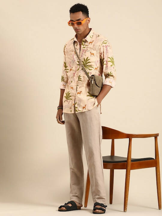 Beige Men Pure Cotton Relaxed Opaque Printed Casual Resort Shirt - Mahotsav | Grocsy