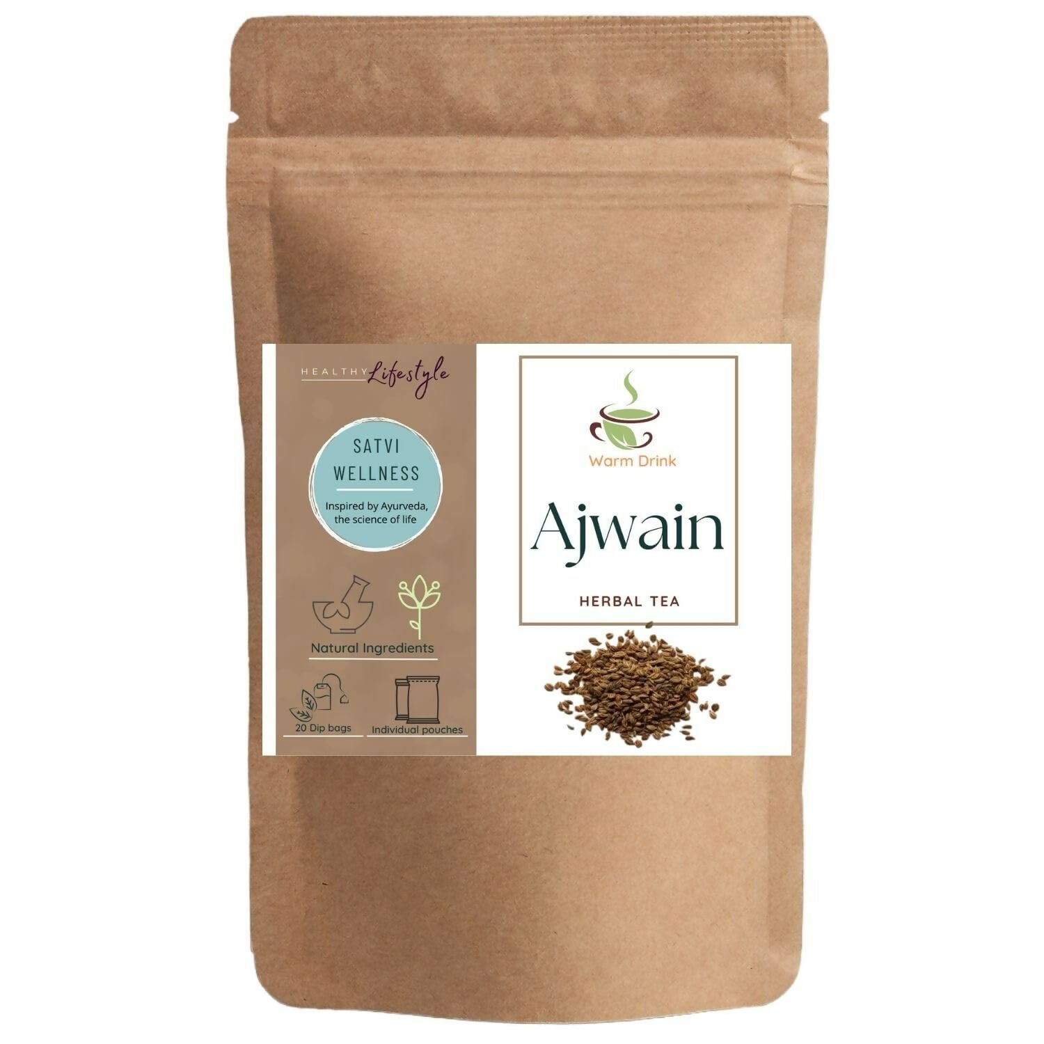 Satvi Wellness Ajwain Tea | Carom Seed Tea Bags | Herbal Tea | Grocsy