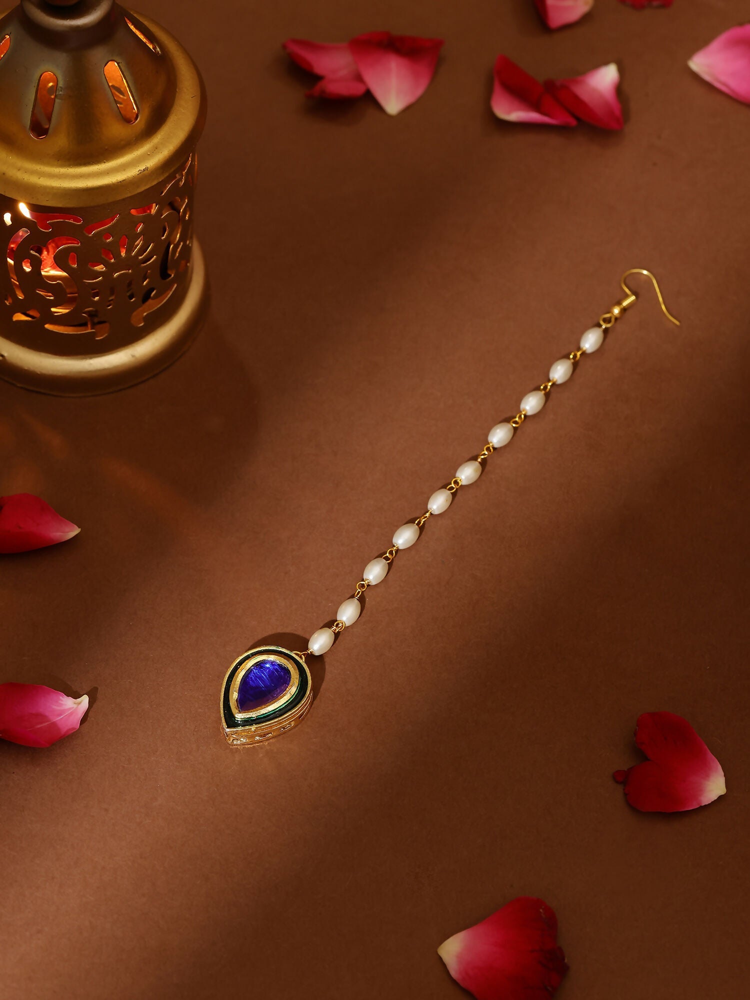 Ruby Raang Blue and Green Meenakari Kundan Maang Tikka | Grocsy