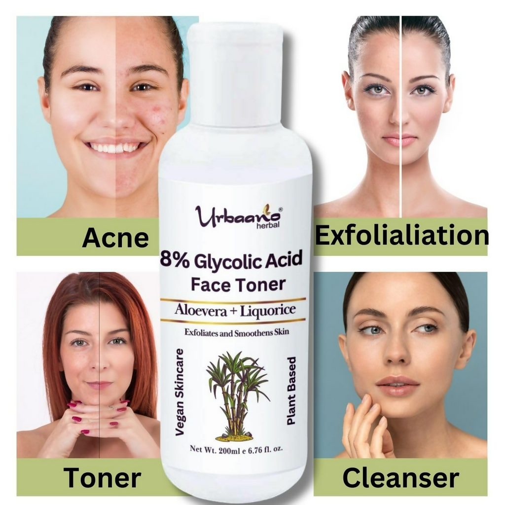 Urbaano Herbal 8% Glycolic Acid Toner For Glowing Skin | Grocsy