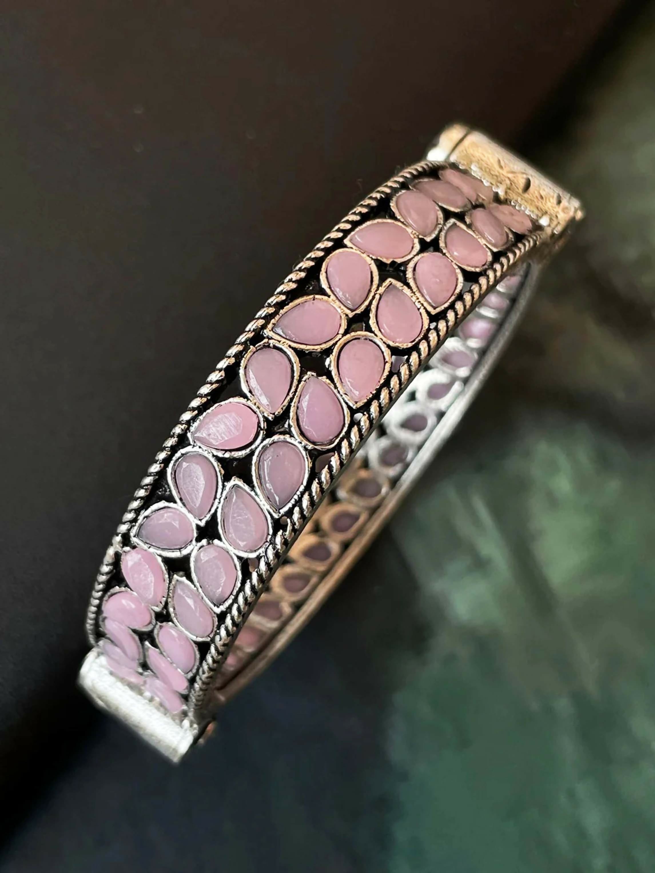 Joban Fashion Onion Pink Brass Oxidized Ethnic Openable Kada | Grocsy