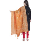 A R Silk Orange Color Silk Pahadi Print Dupattas and Chunnis | Grocsy