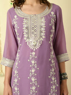 Myshka Women's Purple Georgette Kurta & Skirt With Dupatta Party Sets | Grocsy