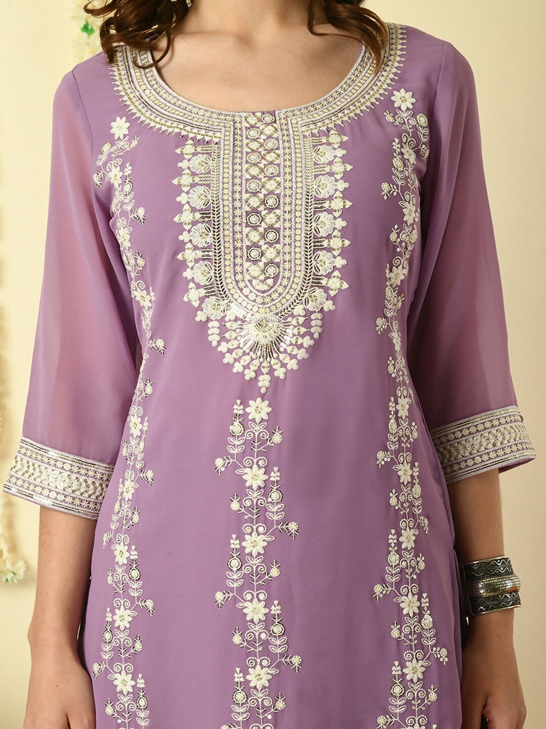 Myshka Women's Purple Georgette Kurta & Skirt With Dupatta Party Sets | Grocsy