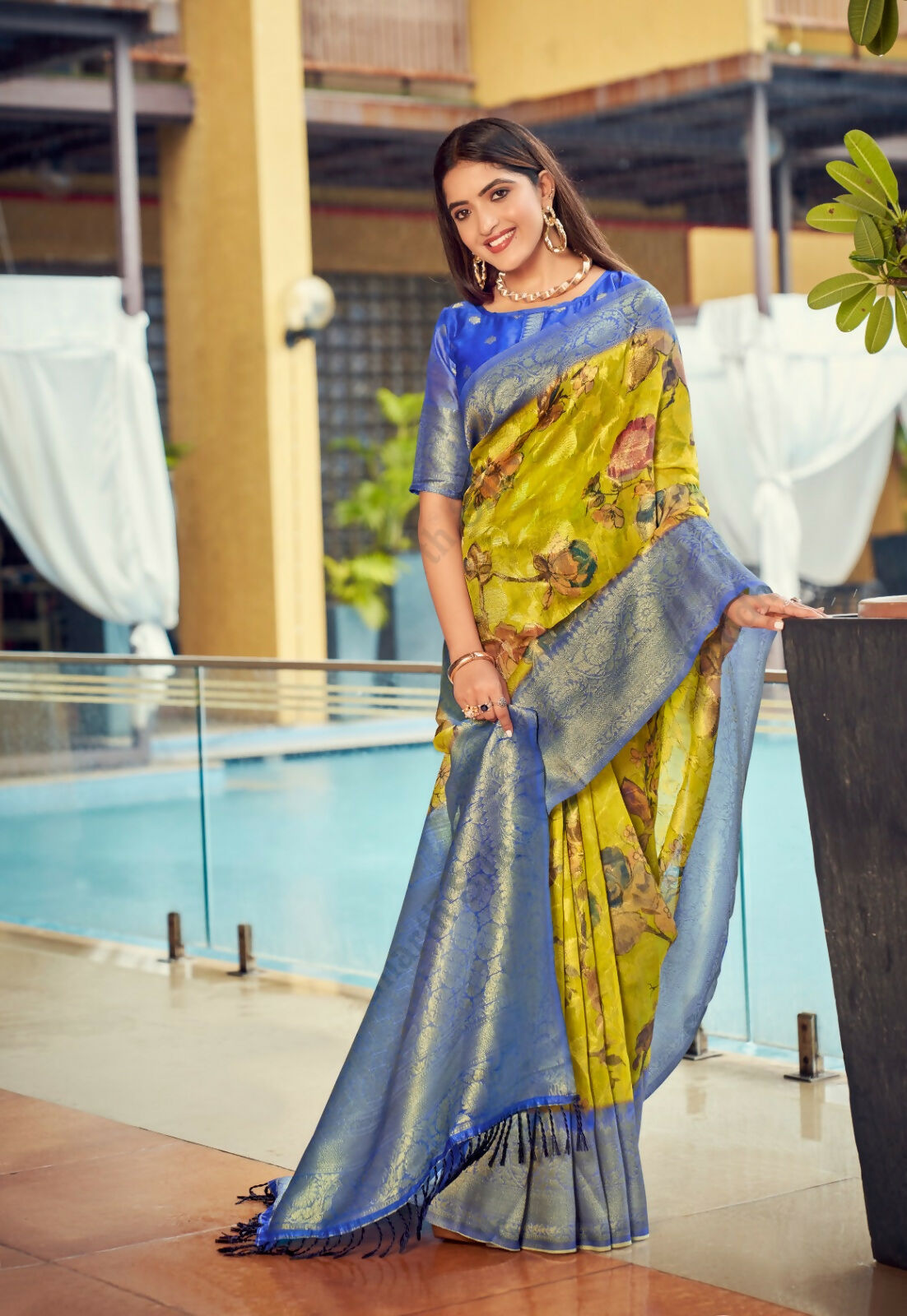 Exclusive Collection Wedding Green Blue Collection Banarasi Silk Saree With Rich Pallu | Grocsy