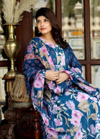 Miravan Women's Flower Printed Blue Anarkali Kurta And Dupatta | Grocsy