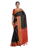 Mimosa Women's Kanjivaram Art Silk Black Saree | Grocsy