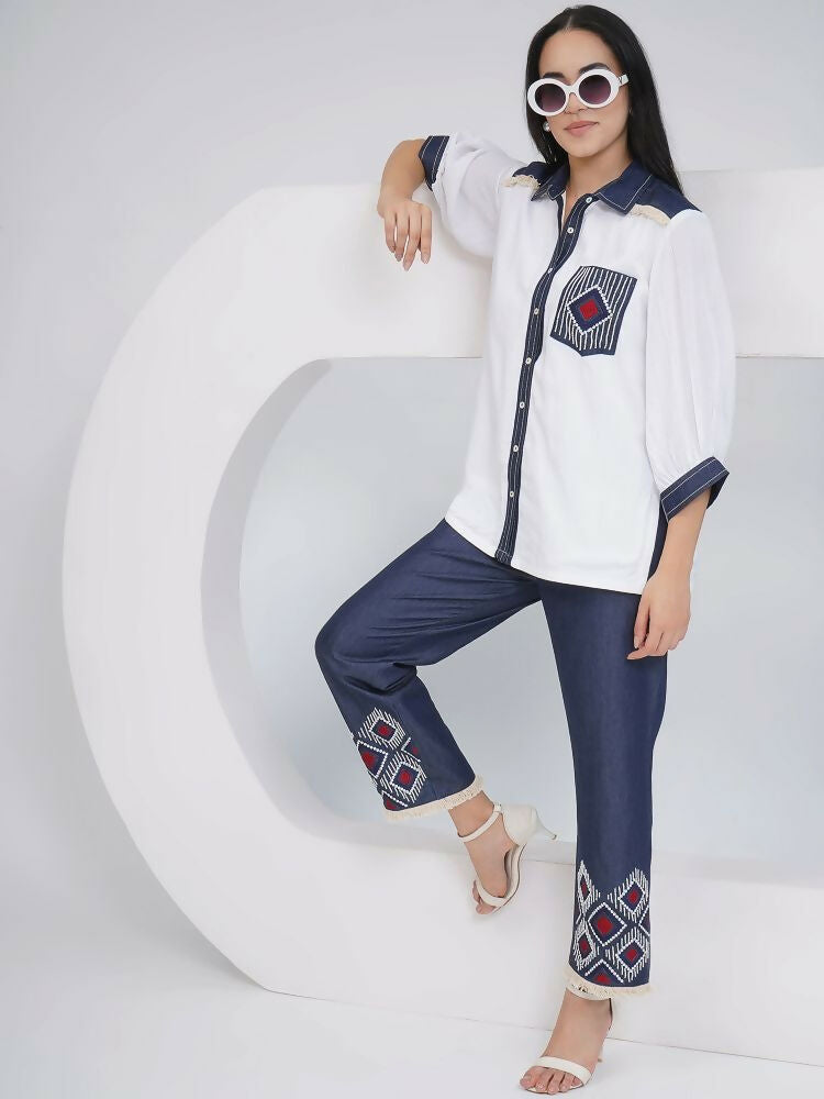Joban Fashion White Rayon Crepe Hand-Embellished Shirt with Embellished Pants | Grocsy