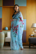 Vamsee Dhruti2 Sky Organza Saree | Grocsy