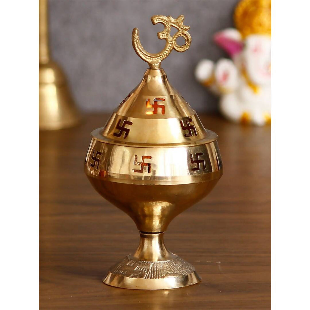 eCraftIndia Gold-Toned Om and Swastik Brass Diya | Grocsy