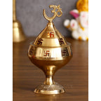 eCraftIndia Gold-Toned Om and Swastik Brass Diya | Grocsy