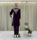 Vastranavya Purple Velvet Sequence Embroidery Work Top With Palazzo | Grocsy