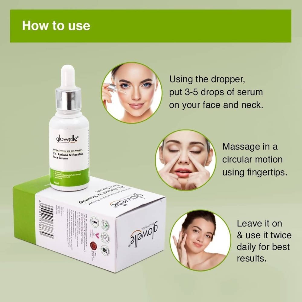 Aaryanveda Glowelle 2% Retinol & Rosehip Face Serum | Grocsy