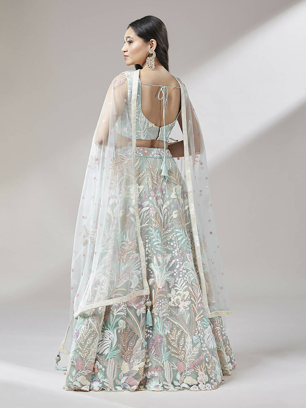 House of Panchhi Lime Green Net Sequinse Work Lehenga & Blouse with Dupatta | Grocsy
