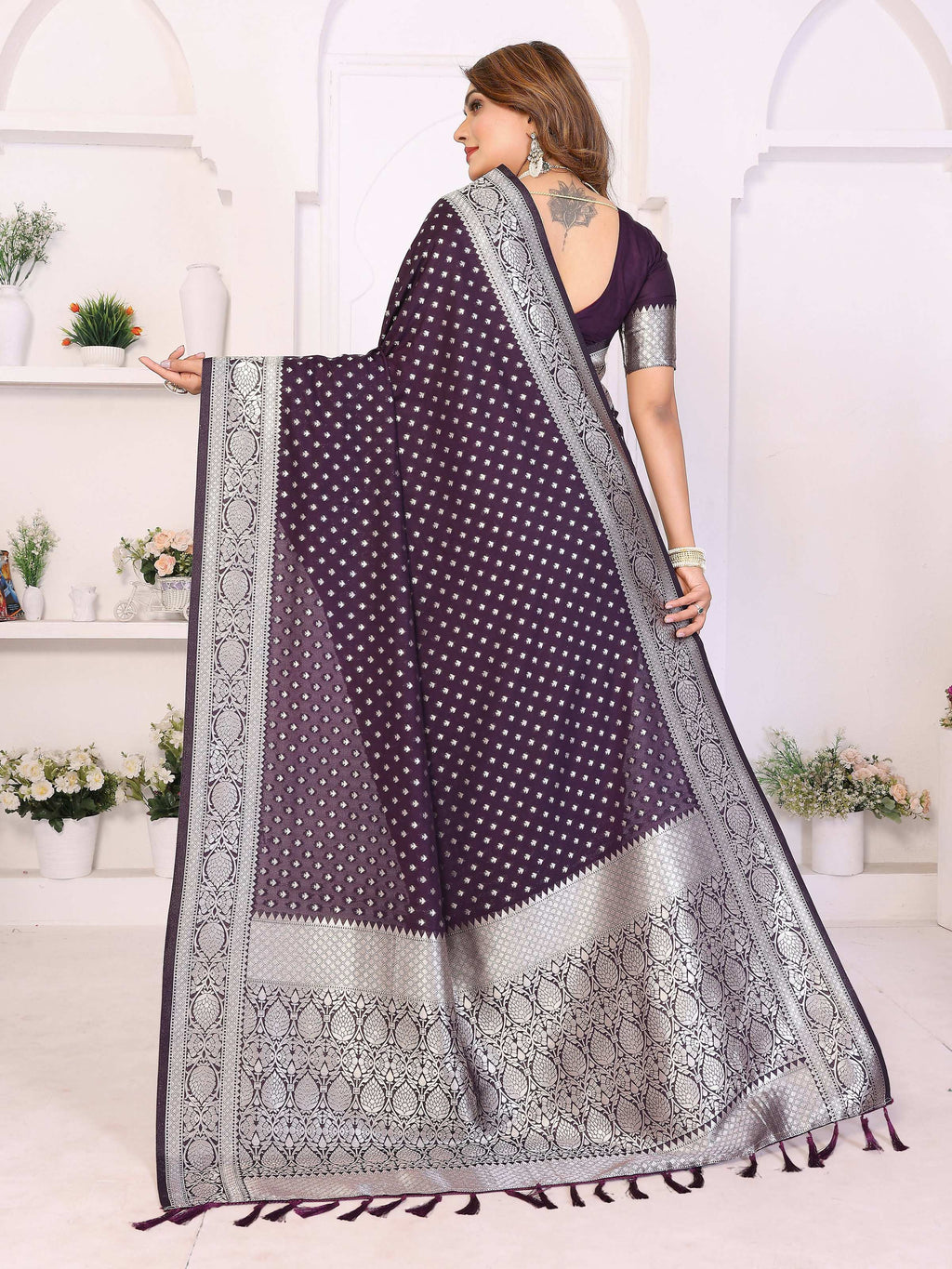 Aastha Fashion Purple Georgette Silk Zari Weaving Saree | Grocsy