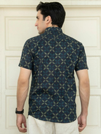 Miravan Men's Pure Cotton Blue Abstract Printed Half Sleeve Slim Fit Shirt | Grocsy