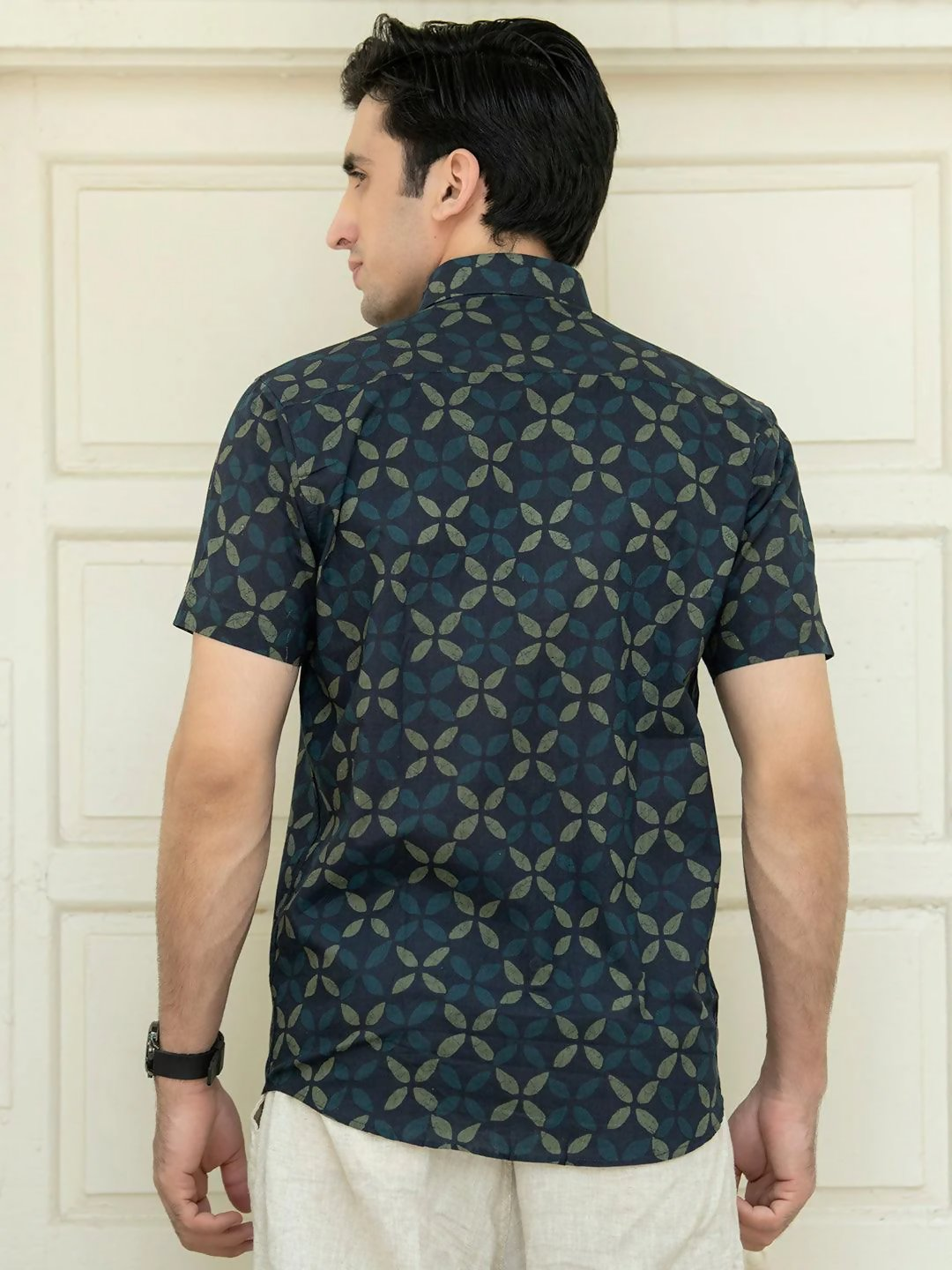 Miravan Men's Pure Cotton Blue Abstract Printed Half Sleeve Slim Fit Shirt | Grocsy