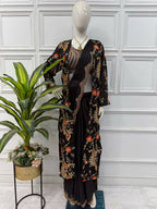 Teeya Creation Black Color Chinon Silk Designer Embroidery Work Ready To Wear Saree With Koti | Grocsy