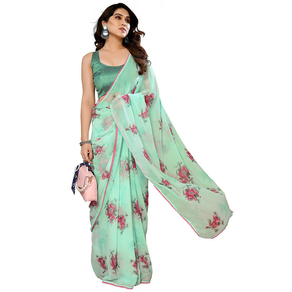 Women's Partywear Designer Firozi Georgette Fancy Saree - Satrangi | Grocsy