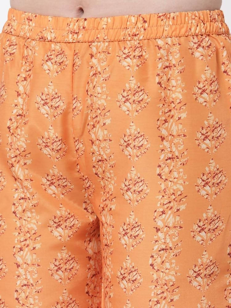 Myshka Mustard Color Cotton Printed Kurta With Pant Dupatta Set | Grocsy