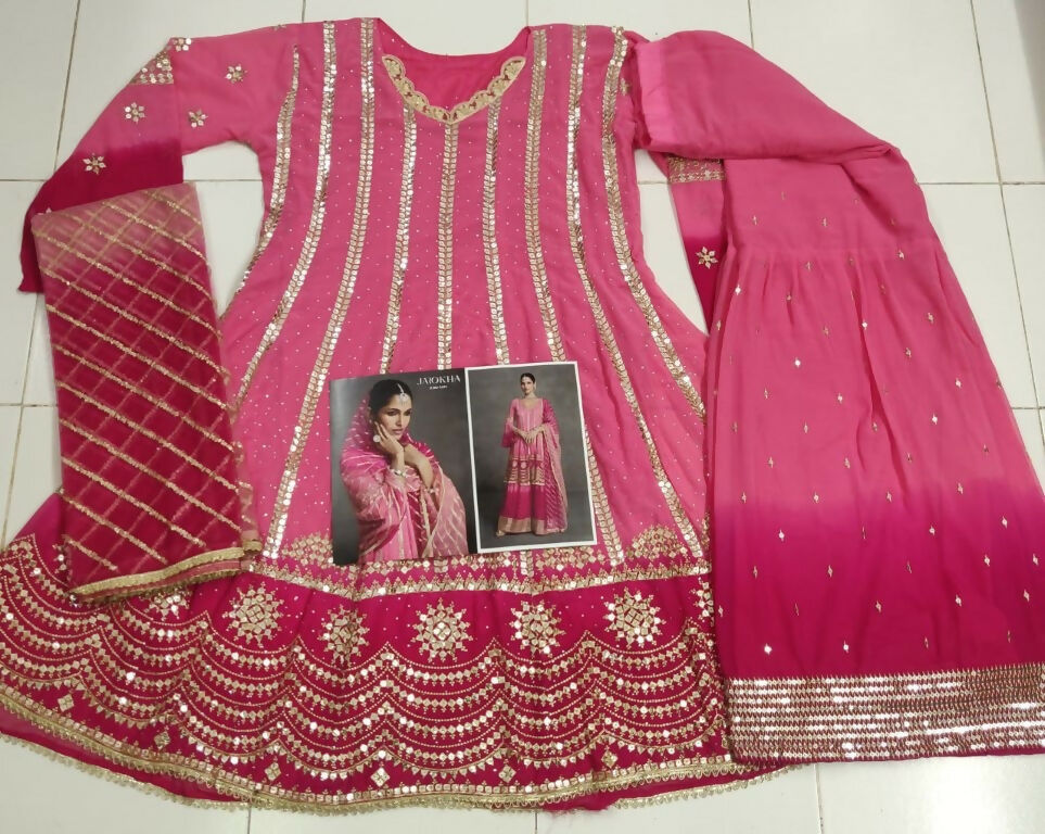 Vastranavya Pink Embroidered Sequins Work Pakistani Palazzo Suit | Grocsy