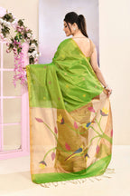 Piyari Fashion Women's Green Embellished Tissue Jamdani Saree | Grocsy