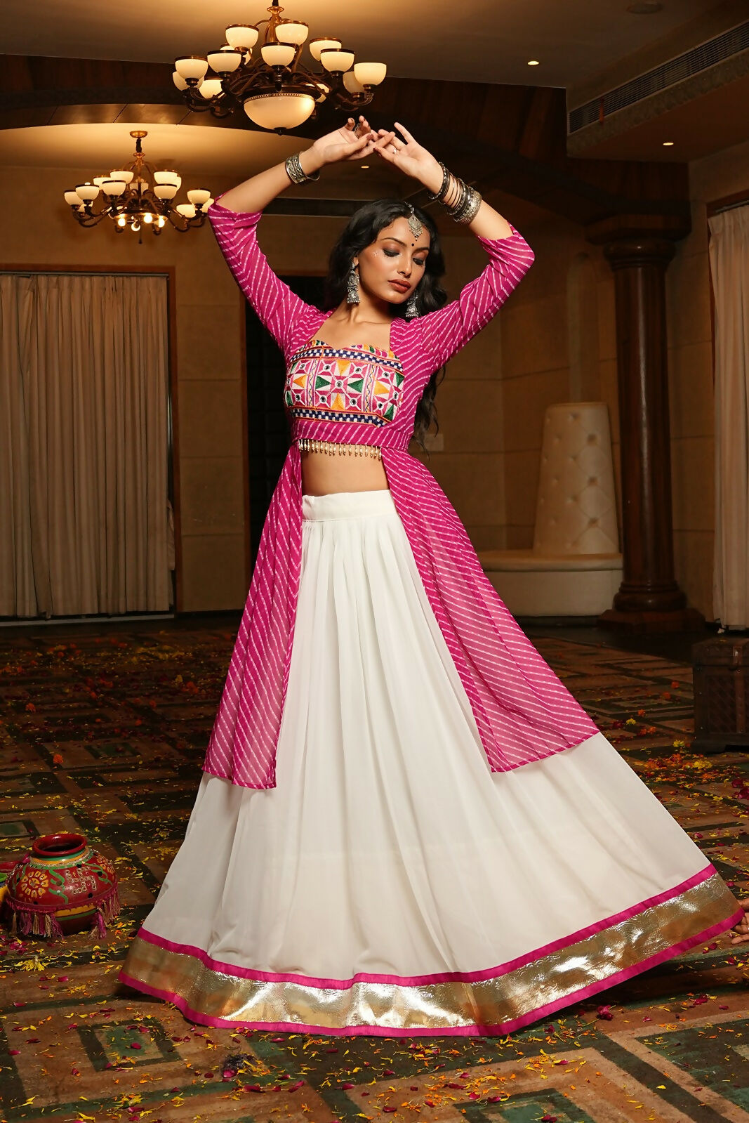 AI Fashion White Georgette Designer Navratri Wear Lehenga Choli Collection | Grocsy