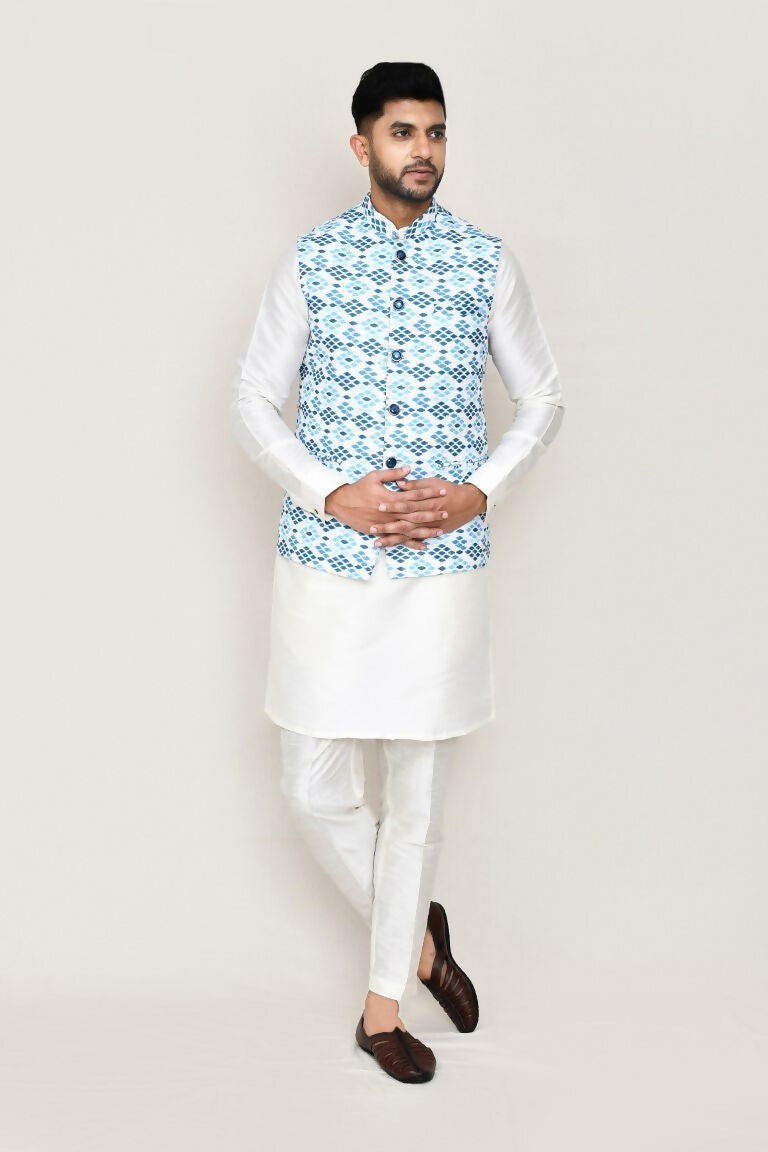 Joban Fashion White Colored Cotton Based Printed Work Men's Jacket | Grocsy