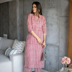 Aayaa Pure Muslin printed Kurti & Pant - Maroon red | Grocsy