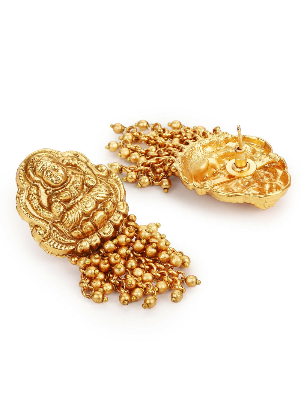 Gold-Polished Pearls Beaded Temple Jewellery Set - Ruby Raang | Grocsy