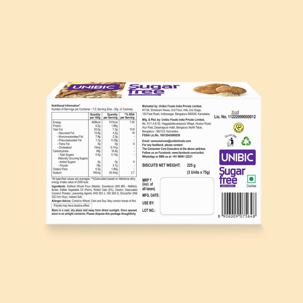 Unibic Sugar Free Oats Cookies | Grocsy