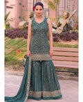 KC Teal Bandhani Printed Heavy Emrboidery Worked Sharara Suit Ethnic Wear | Grocsy