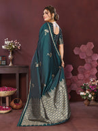 Joban Fashion Teal Floral Banarasi Silk Sarees | Grocsy