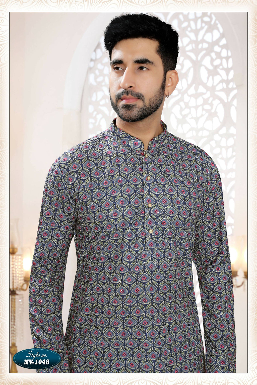 Joban Fashion Men's Blue Straight Rayon Thread And Sequence Embroidery All Over Kurta Set | Grocsy