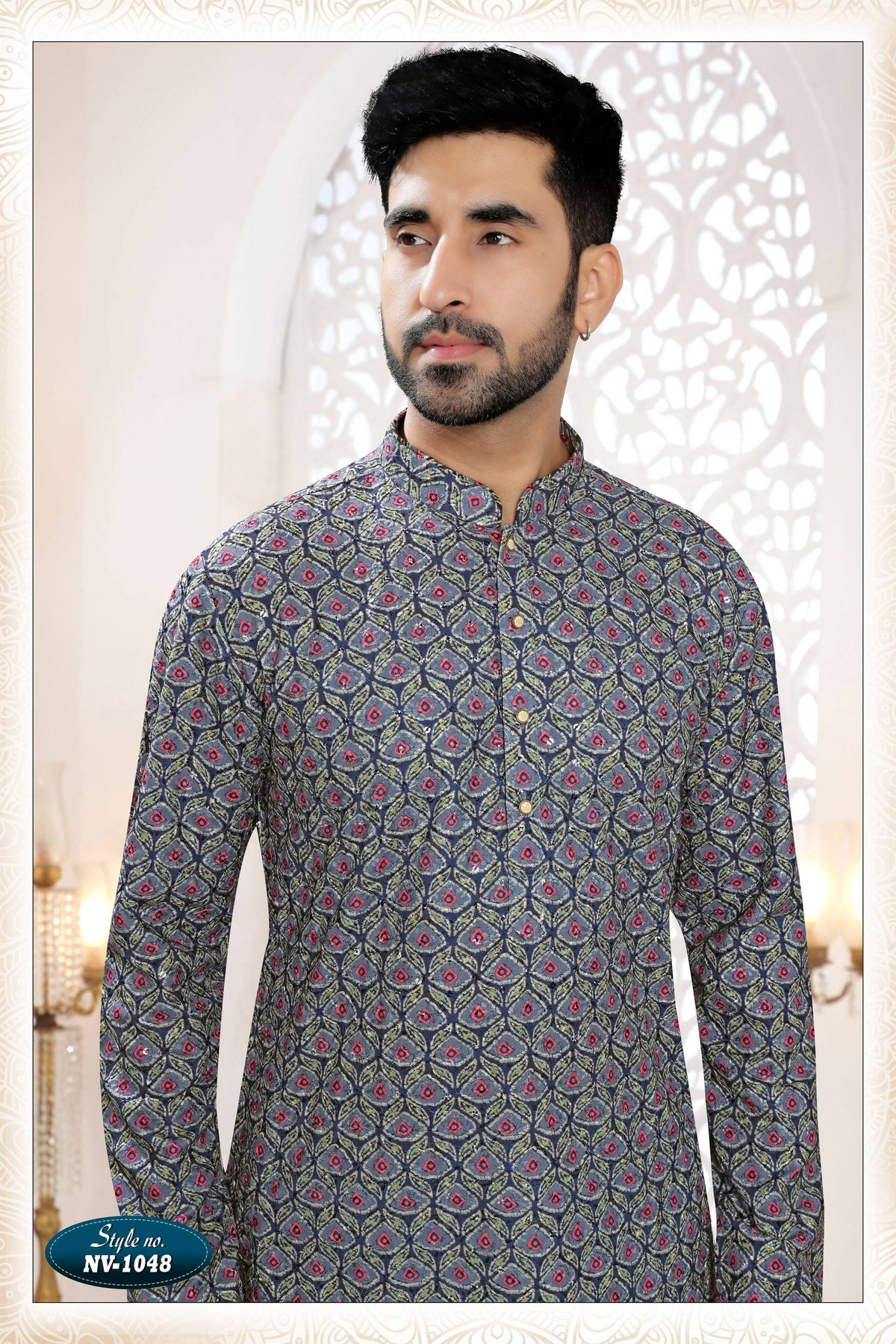 Joban Fashion Men's Blue Straight Rayon Thread And Sequence Embroidery All Over Kurta Set | Grocsy