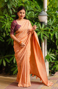 Orange Jute Silk Woven Design Saree with Unstitched Blouse - A2M | Grocsy