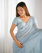Vamsee Onam Sky Crushed Fandy Tissue Silk Saree | Grocsy