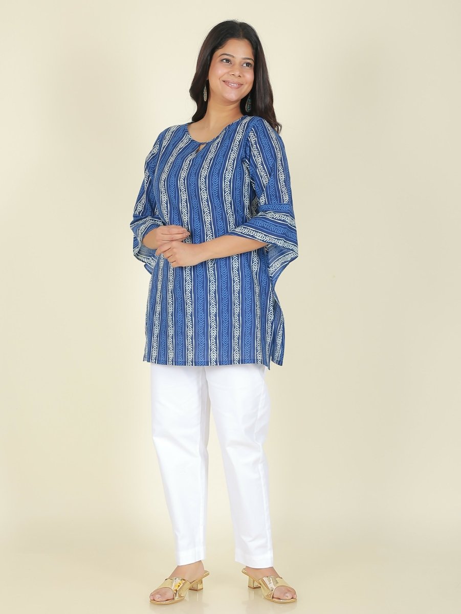 Aramya Blue Soft Cotton Striped Print Straight Kurta Set for Women | Grocsy
