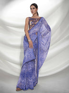 Blue Georgette Floral Printed Saree With Unstitched Blouse Piece - Rajal | Grocsy