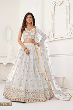 Aastha Fashion Off White Butterfly Net Tone To Tone Thread Work And Sandwich Sequence Work Embroidery Wedding Wear Lehenga Choli | Grocsy