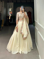 Vastranavya Exquisitely Sequins And Thread Embroidered Georgette Lehenga Choli - Off White | Grocsy