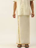 Ramraj Cotton Mens Poly Cotton 1/2 " Gold Jari Dhoti - Cream | Grocsy