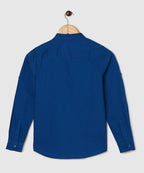 Manet Boys Mandarin Collar Full Sleeves Solid Shirt -Blue | Grocsy
