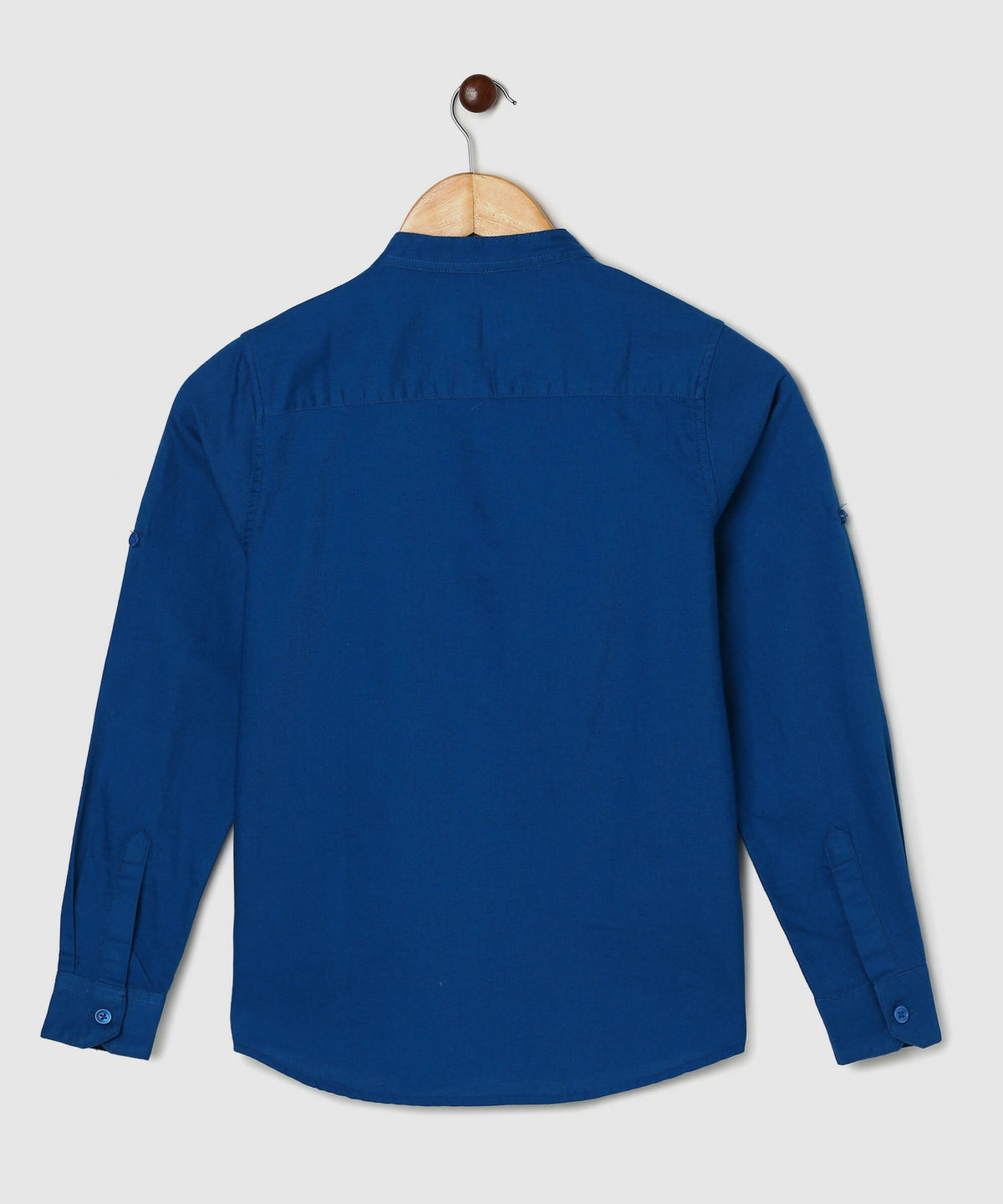 Manet Boys Mandarin Collar Full Sleeves Solid Shirt -Blue | Grocsy