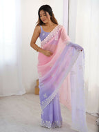 Light Pink Crunchy Silk Embroidery Work Party Wear Saree - Lakshita | Grocsy