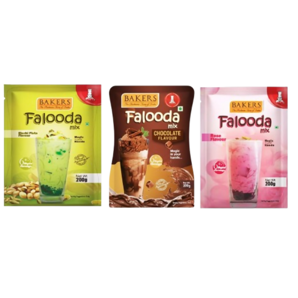 BAKERS Falooda Mix Powder - Chocolate, Pista and Rose | Grocsy