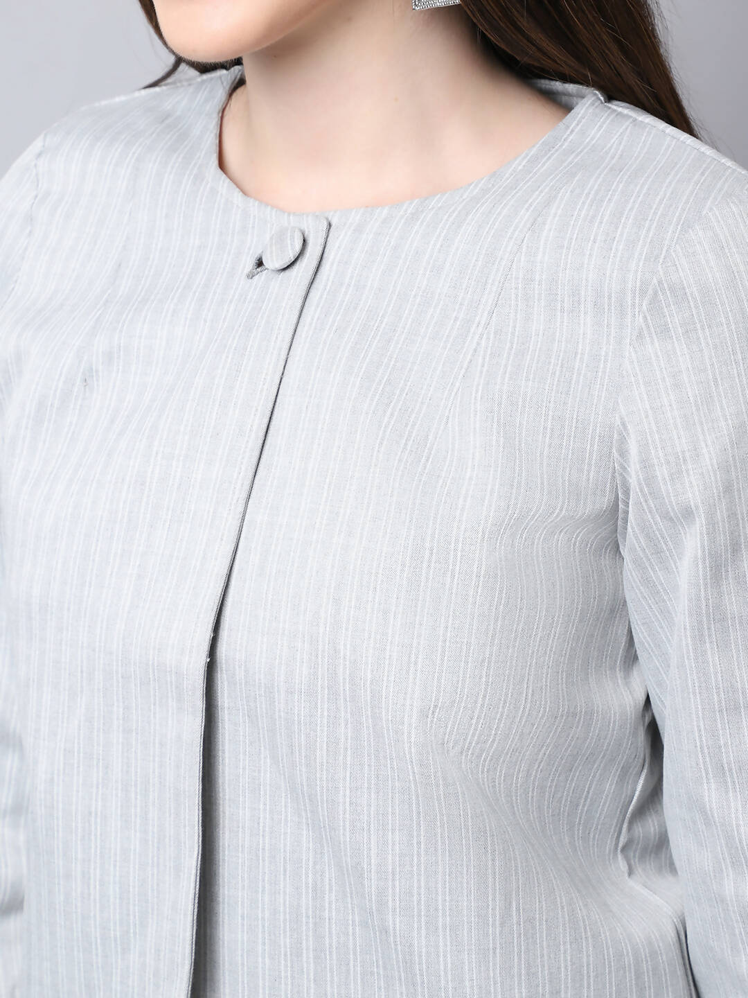 Even Apparels Grey Polywool Open Front Statement Women's Jacket (PW681) | Grocsy