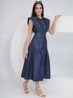 Joban Fashion Blue Denim Midi Dress | Grocsy